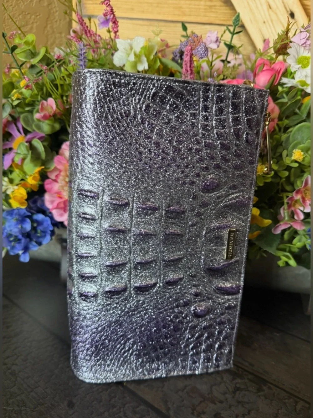 FIRM HTF NWT Brahmin Daisy PURPLE GLITTER Melbourne Genuine Leather